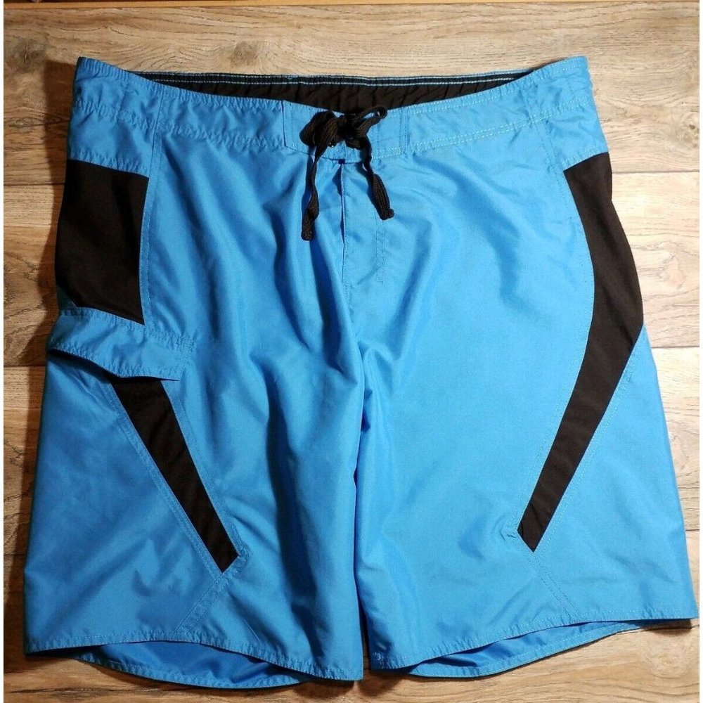 U.S. Apparel Mens Swim Trunks XL Black Blue Waist up to 44" Poly Board Shorts